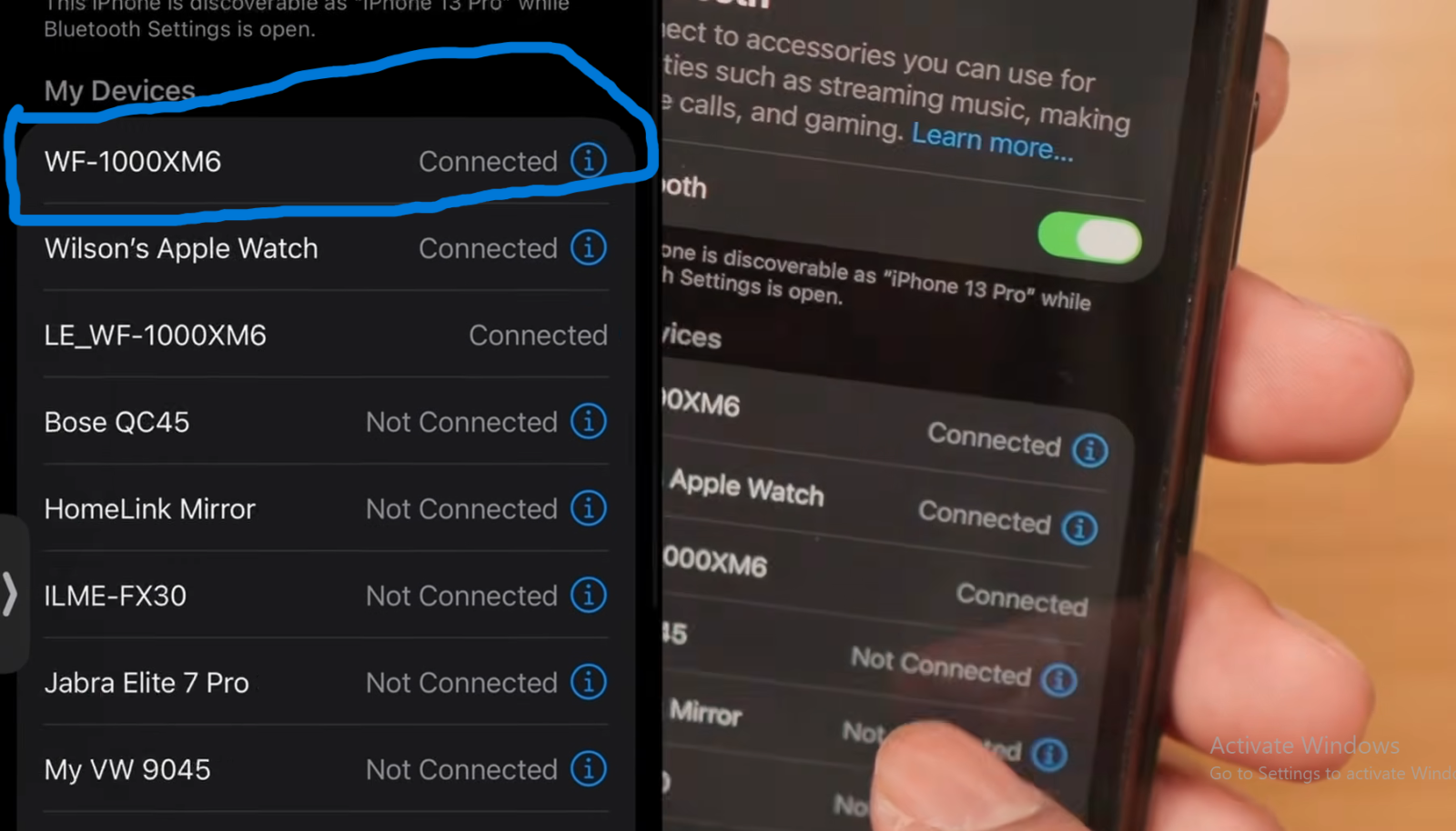 Screenshot of the Sony Sound Connect App showing custom touch control mapping.